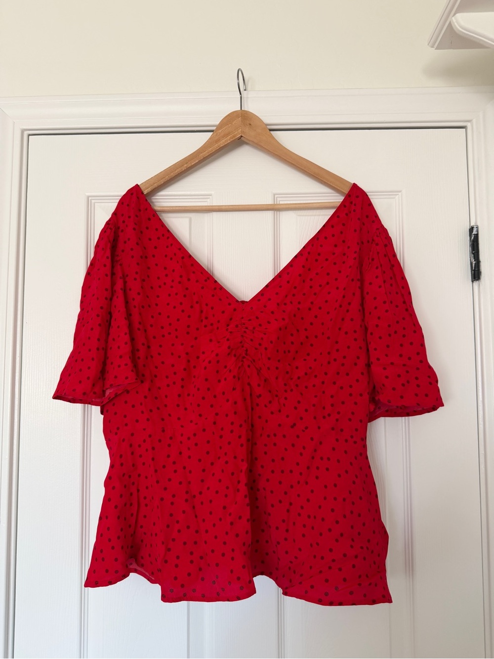 a new day Red V-Neck Polka Dot Blouse